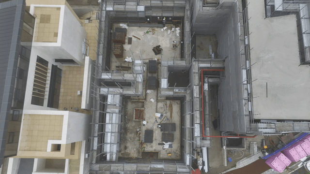 Construction site with surrounding roads