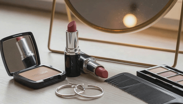 Cosmetics arranged on vanity