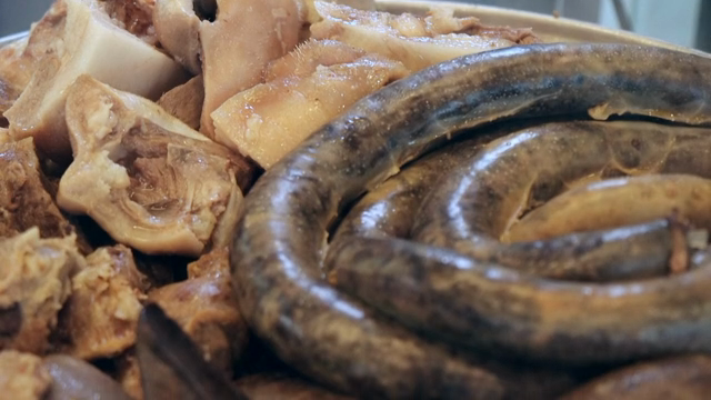 Korean sausage and boiled pork on a plate