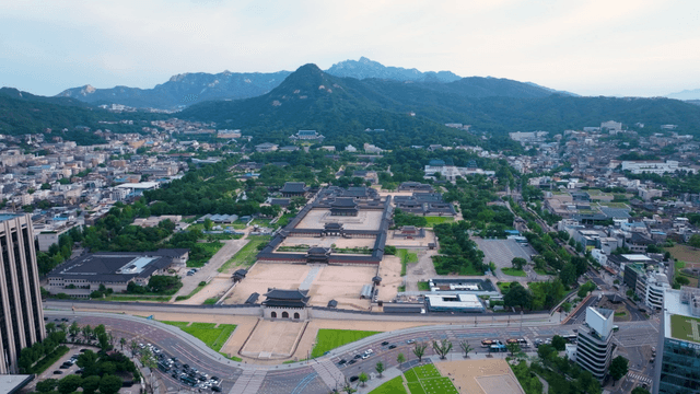 Aerial view of a historic palace in a city