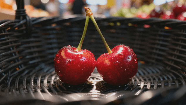 Fresh cherries with water droplets