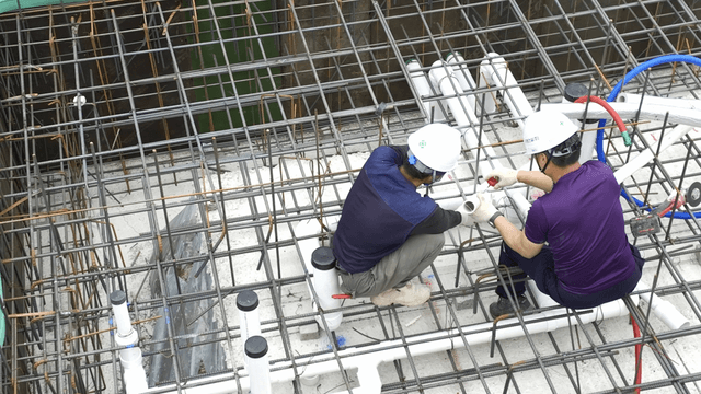 Construction site with steel framework