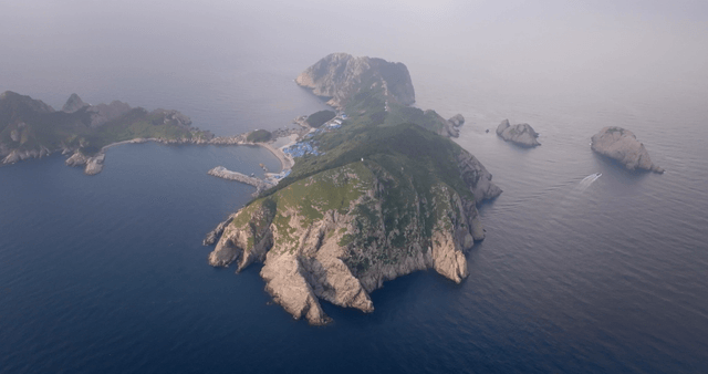 Aerial view of a serene island landscape