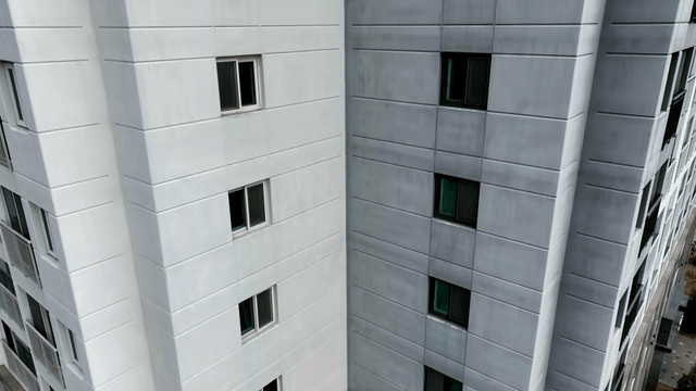 tall apartment buildings with windows
