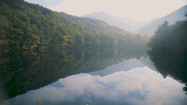 Tranquil lake surrounded by mountains