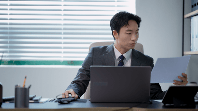 Businessman working at a desk in an office