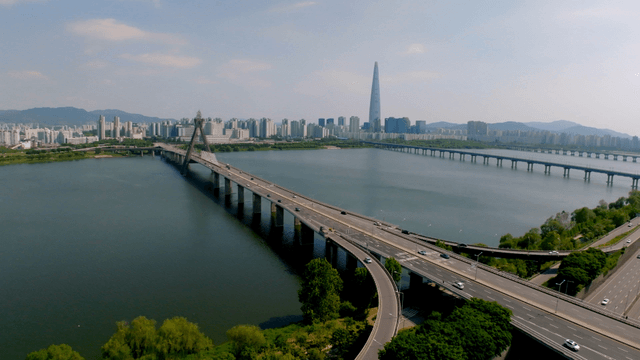 City skyline and bridge over the Han River