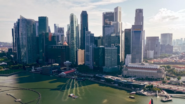Modern skyscrapers by the waterfront