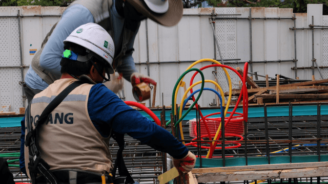 Construction workers at a building site