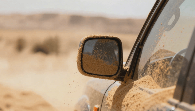 Old car buried in sand