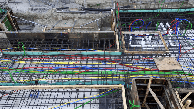 Construction site with steel framework