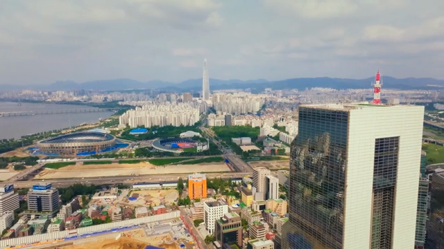 현대 도시 풍경의 항공 뷰