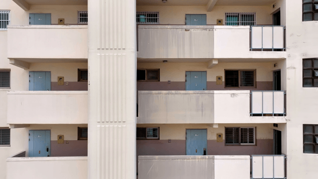 Exterior view of an apartment building