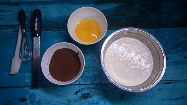Ingredients for baking on a blue table