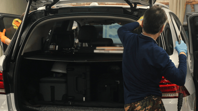 Car cleaning in a garage