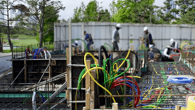 Construction workers at a building site