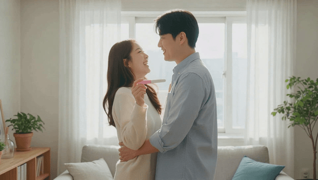 Couple celebrating a positive pregnancy test