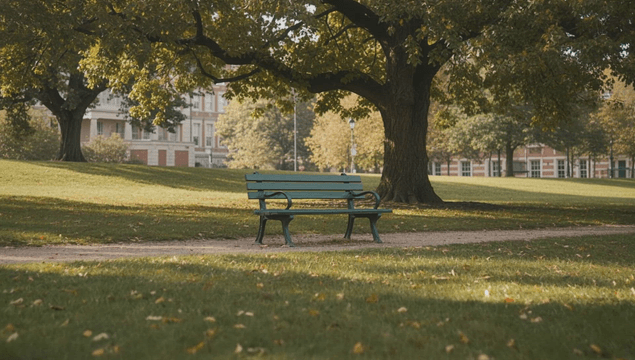 Peaceful park with a bench under a tree