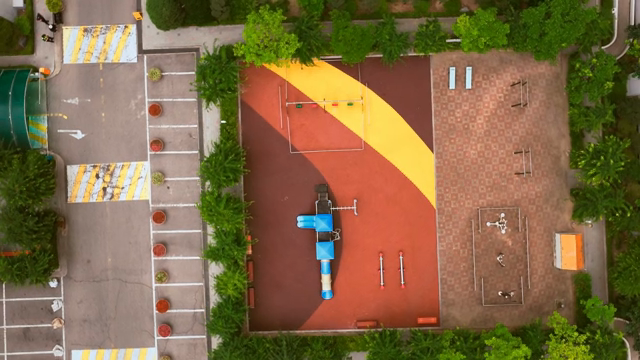Colorful playground in a city setting