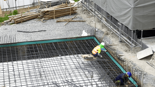 Construction site with building framework