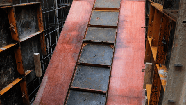 Construction site with wooden formwork