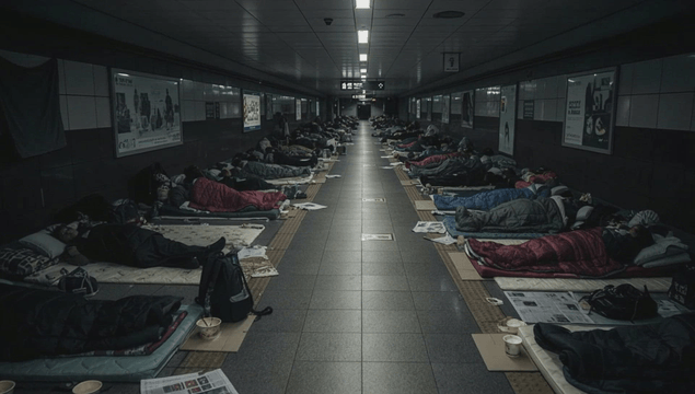People sleeping in a subway station