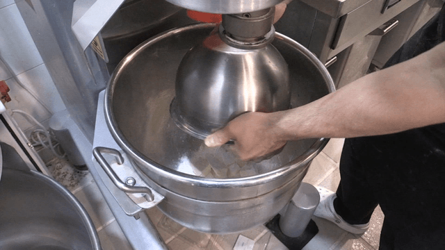 Butter and flour in commercial dough mixer