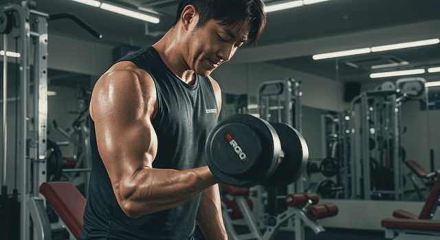 Man exercising with dumbbell at the gym