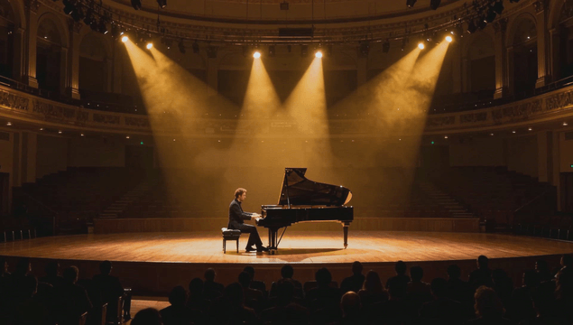 Pianist performing on stage