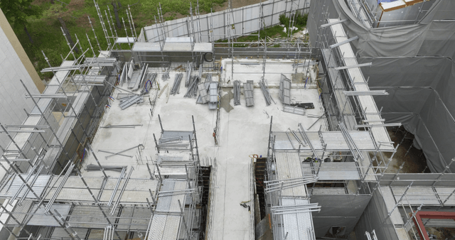Construction site with steel framework