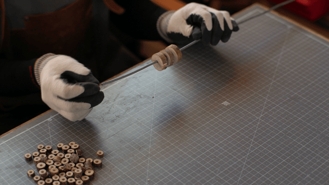 Crafting wooden arrangement on a workbench