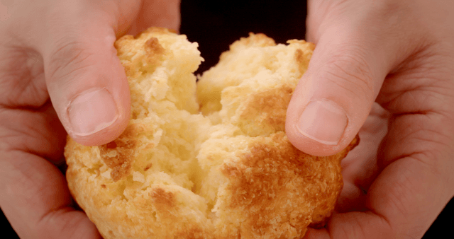 Hand splitting well baked scone
