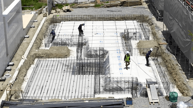 Construction site with foundation work