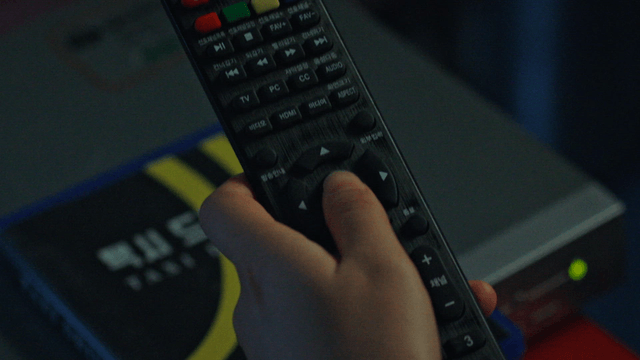 Hand holding a remote control