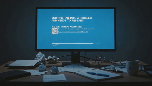 Computer monitor showing blue screen error