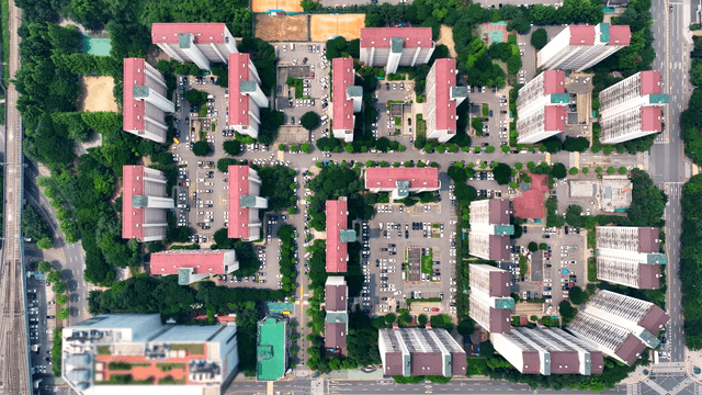 Aerial view of a residential complex