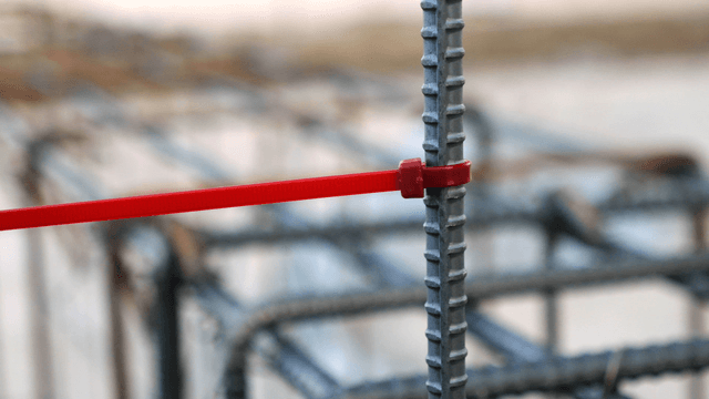 Rebar with a red cable tie