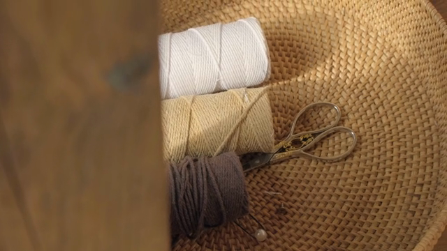 Basket with yarn and scissors