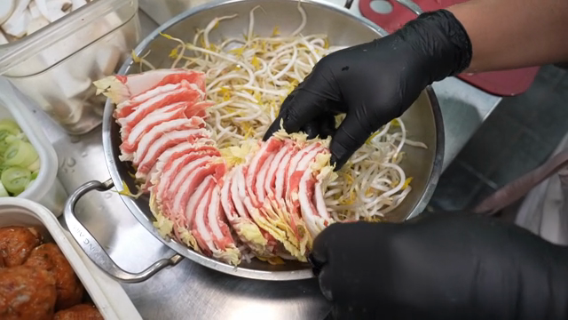 Korean hot pot prepared with vegetables and beef