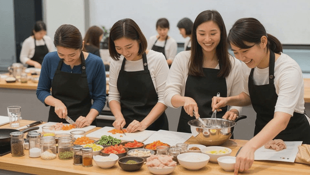 Women enjoying cooking class together