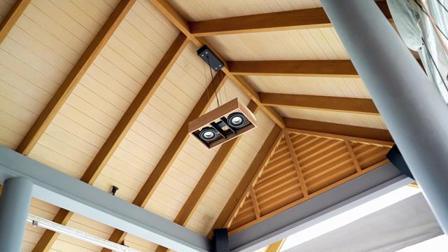 Wooden ceiling with modern lighting