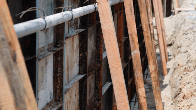 Construction site with wooden planks
