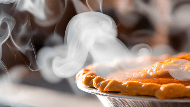 Freshly baked pie with steam rising