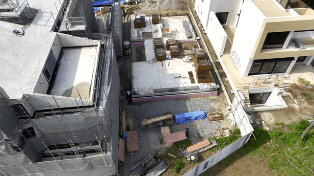 Construction site with building materials