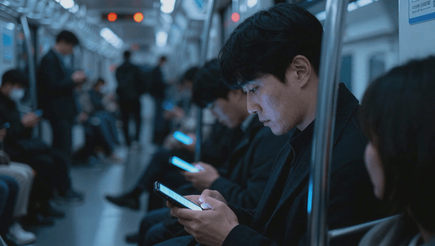 People focused only on their smartphones in the subway