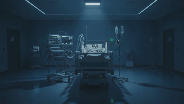 Patient in a hospital room with medical equipment