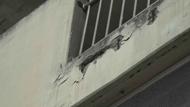 Aged building with visible cracks