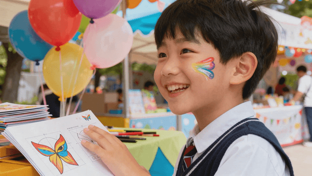 Child with face paint at a festival