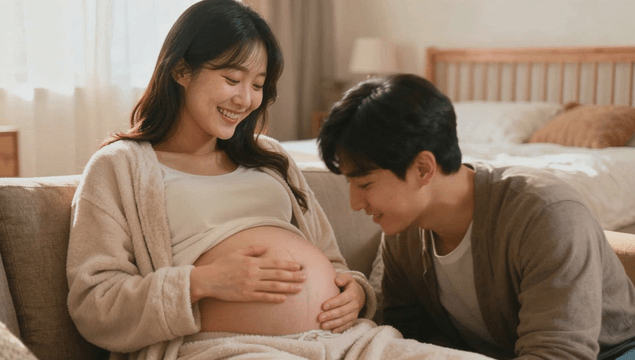 Husband kissing pregnant wife's belly