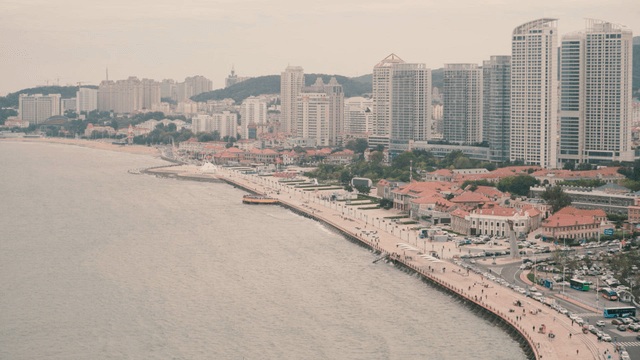 Coastal cityscape along the shoreline